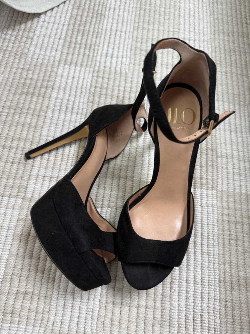 Black Suede Ankle-Strap Platform Heels